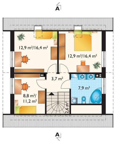 Poddasze projektu Dyl-2 - murowana – beton komórkowy