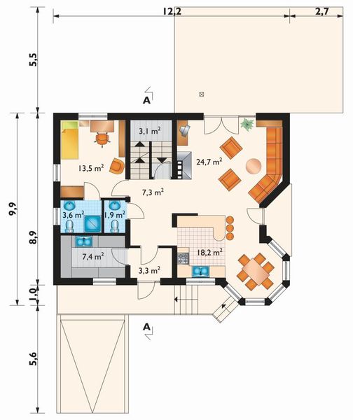Parter projektu Melafir - murowana – beton komórkowy