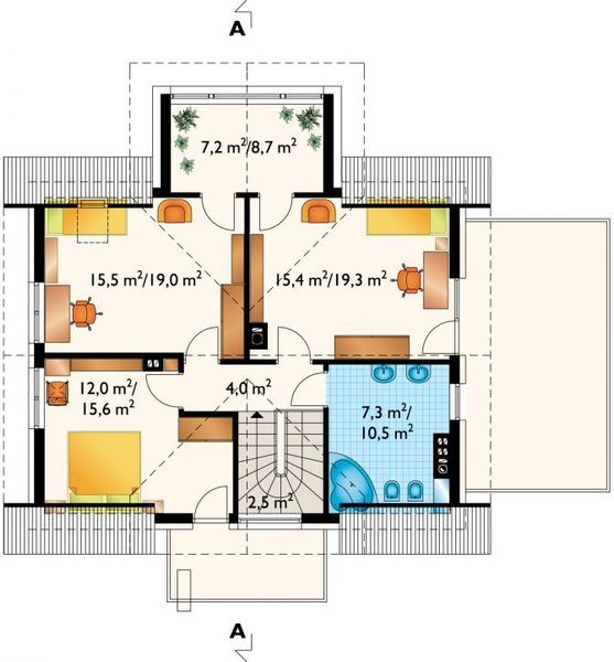 Projekt domu Azuryt (973) - rzut poddasza, dom liczy 4 pokoje, 2 łazienki i wc
