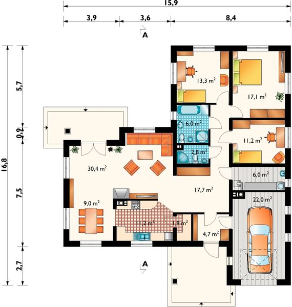 Parter projektu Tymoteusz Mały - murowana - beton komórkowy