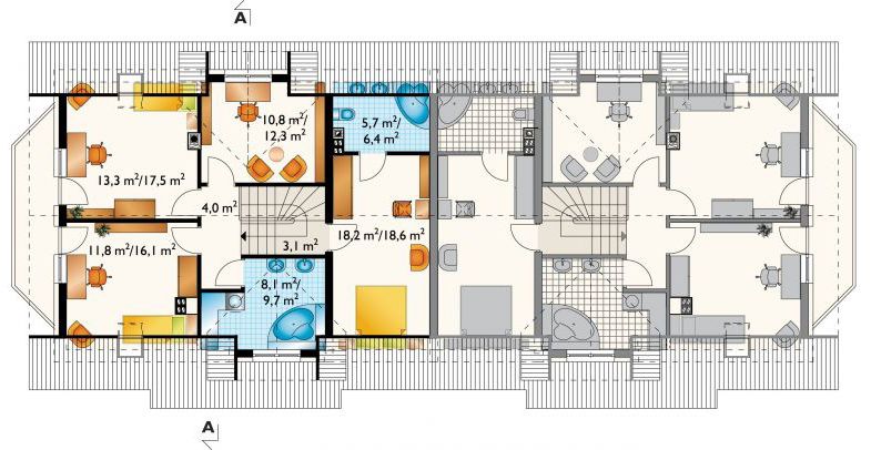 Projekt domu Zoja Lux Duo - murowana – beton komórkowy - rzut poddasza, dom liczy 5 pokoje, 3 łazienki i wc