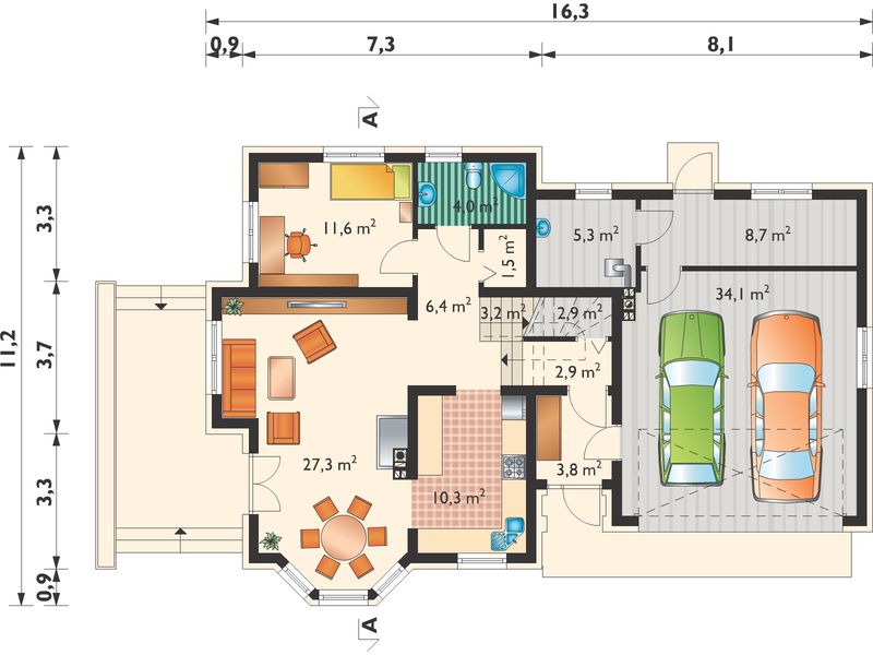 Parter projektu Ametyst G2 - murowana – beton komórkowy