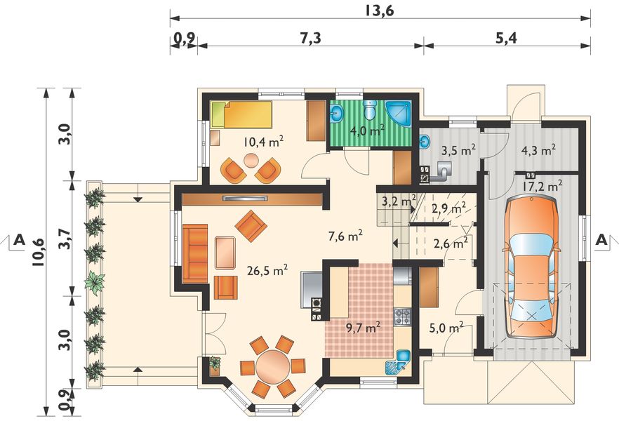 Parter projektu Ametyst Polo - murowana – beton komórkowy