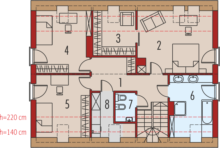 Projekt domu E4 G1 (wersja A) multi-comfort - rzut poddasza, dom liczy 4 pokoje, 3 łazienki i wc