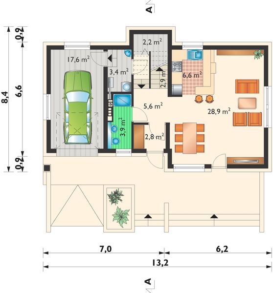 Parter projektu Tulio - murowana - beton komórkowy