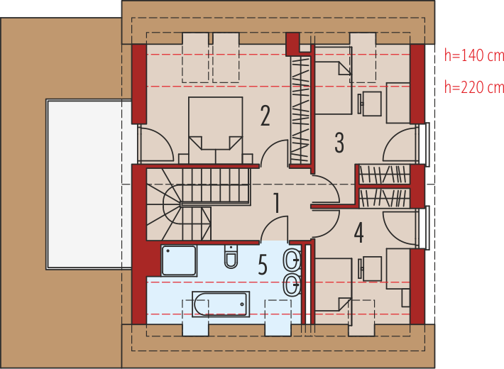 Projekt domu E14 G1 economic - rzut poddasza, dom liczy 3 pokoje, 2 łazienki i wc