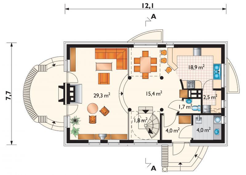 Parter projektu Dziewanna - murowana – beton komórkowy