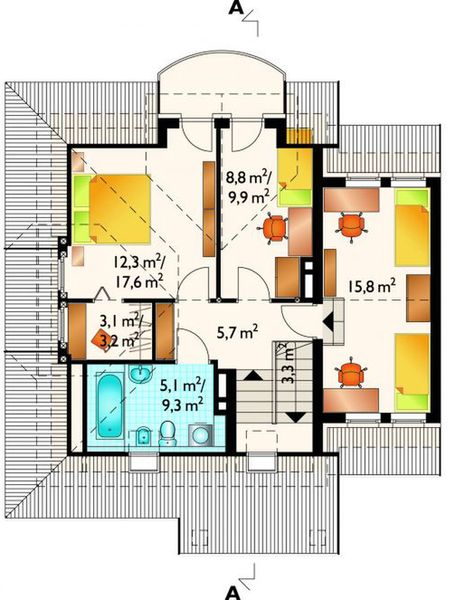 Poddasze projektu Kumak Duo - murowana – ceramika