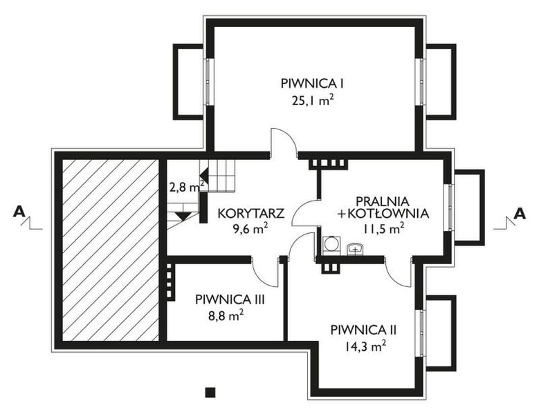 Piwnica projektu Zorza-2 - murowana – beton komórkowy