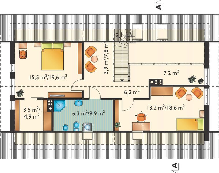 Poddasze projektu Modrzyk Max - murowana ceramika