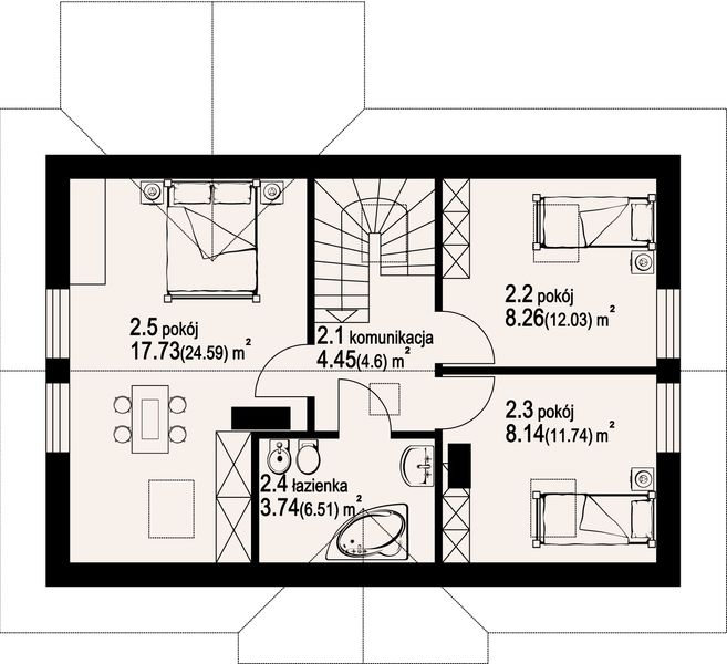 Poddasze projektu Hoczew średnia 5m