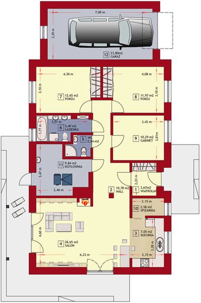 Parter projektu Dom w Luizjanie 3 z garażem