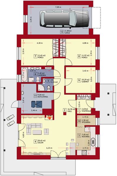 Parter projektu Dom w Luizjanie 4 z garażem