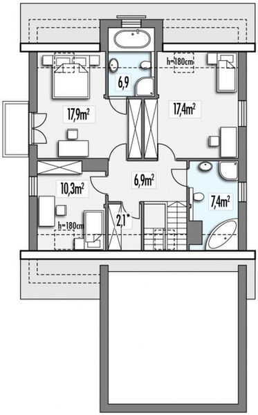 Poddasze projektu Azyl B 2-garaże