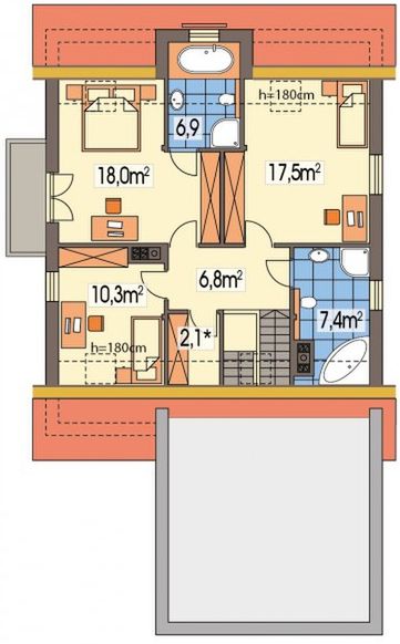 Poddasze projektu Azyl wersja A z wykuszem paliwo stałe