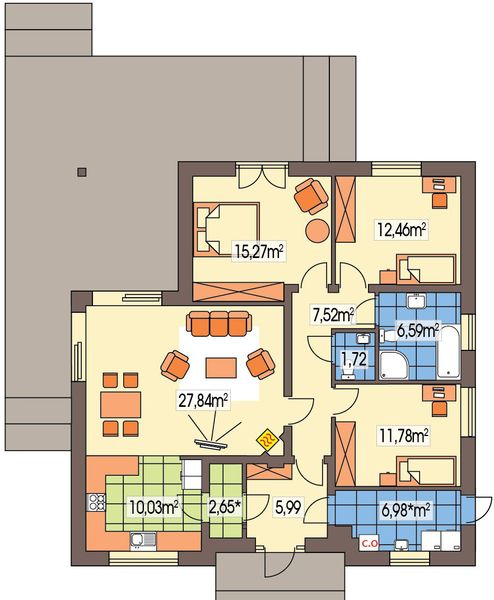Parter projektu Rysiek wersja A bez garażu - paliwo stałe