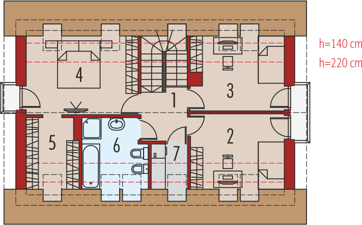 Projekt domu E11 III economic - rzut poddasza, dom liczy 3 pokoje, 2 łazienki i wc