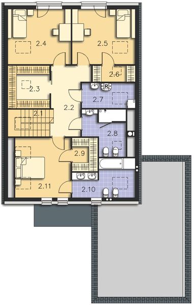 Projekt domu Garda II DCP310a - rzut poddasza, dom liczy 4 pokoje, 3 łazienki i wc