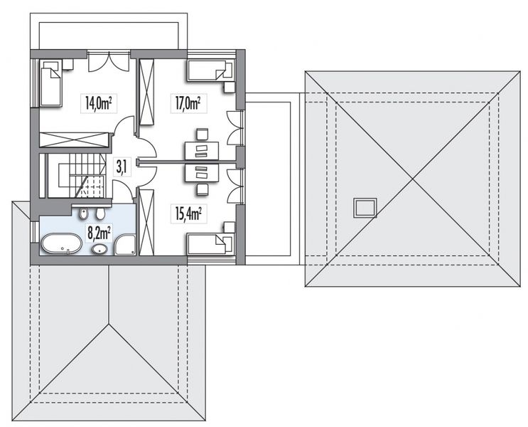 Piętro 1 projektu Andaluzja B 2-garaże