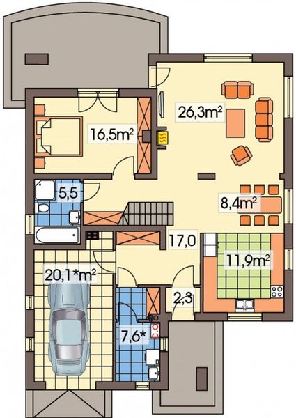 Parter projektu Róża 2A garaż