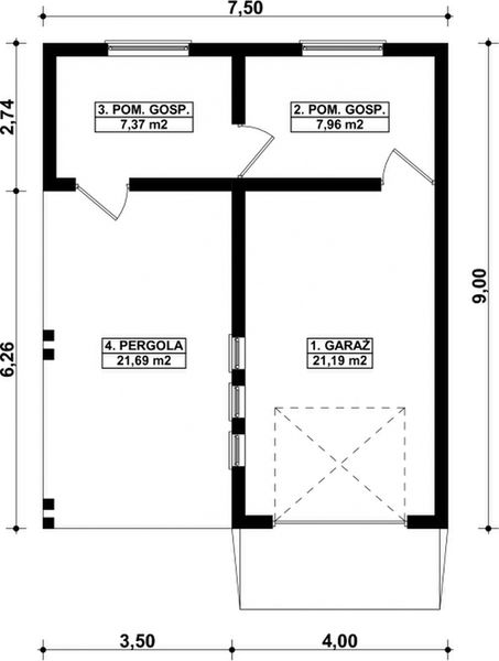 Parter projektu G175 - Budynek garażowo - gospodarczy