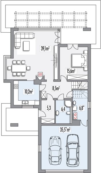 Parter projektu Andromeda wersja B z wykuszem paliwo stałe