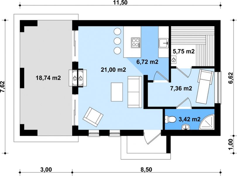 Parter projektu G201 - Budynek rekreacyjny z sauną