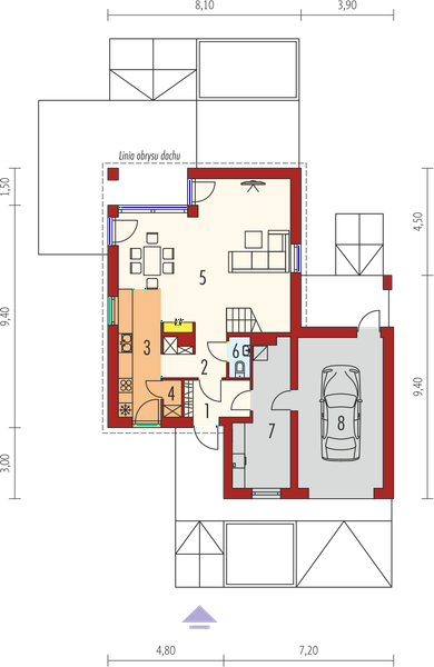 Projekt domu E13 II G1 economic - rzut parteru, dom liczy 3 pokoje, 2 łazienki i wc