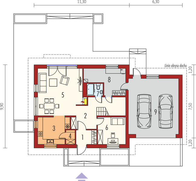 Projekt domu Amaranta G2 multi-comfort - rzut parteru, dom liczy 4 pokoje, 2 łazienki i wc