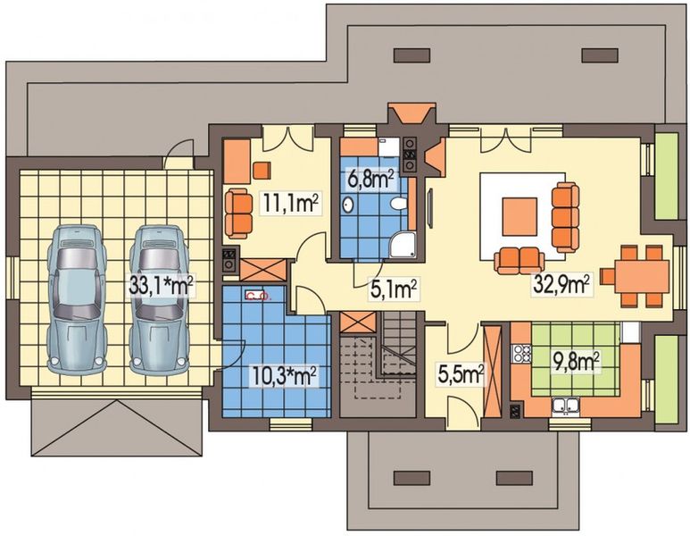 Parter projektu Aston 2 wersja D z podwójnym gar. i ścianką kolankową paliwo stałe
