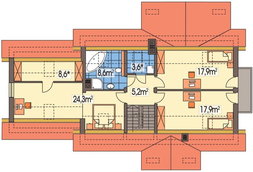 Poddasze projektu Aston 2 wersja D z podwójnym gar. i ścianką kolankową paliwo stałe