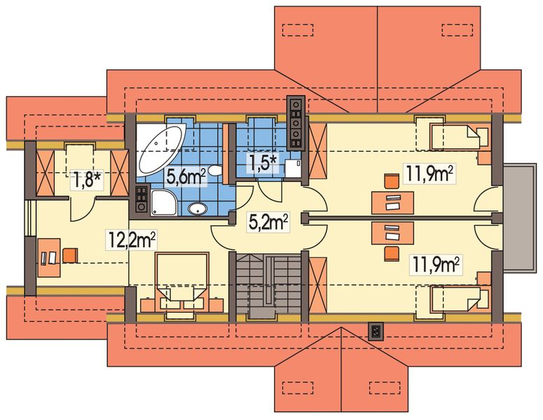 Poddasze projektu Aston 2 wersja AP pojedynczy garaż z boku i piwnica paliwo stałe