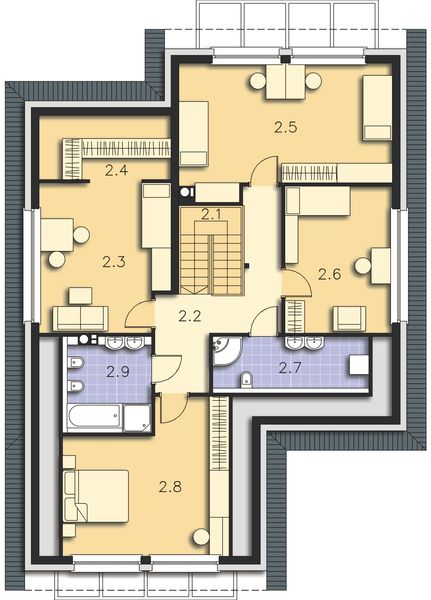 Projekt domu Avalon IV DCP206c - rzut poddasza, dom liczy 5 pokoje, 3 łazienki i wc