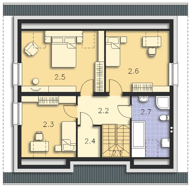Projekt domu Meribel DCP327 - rzut poddasza, dom liczy 4 pokoje, 2 łazienki i wc