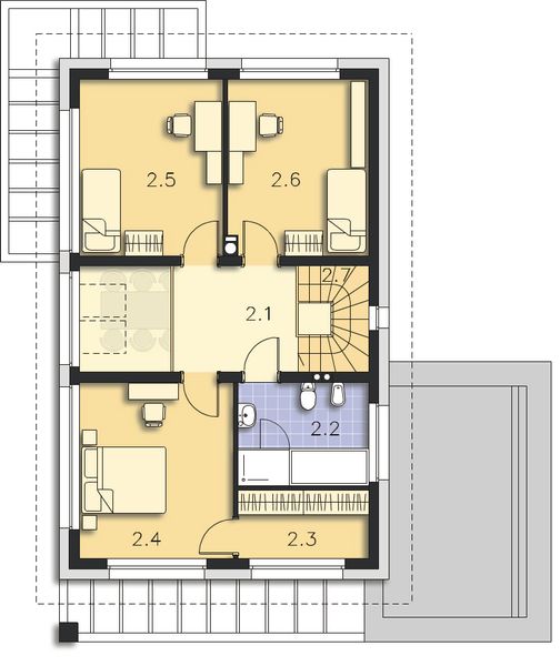 Projekt domu Bergamo DCP343 - rzut poddasza, dom liczy 4 pokoje, 2 łazienki i wc