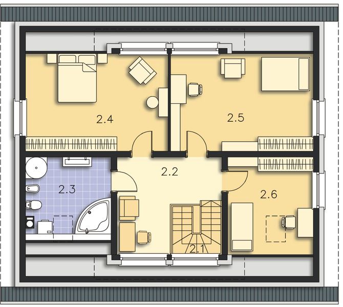 Projekt domu Rodez DCP328 - rzut poddasza, dom liczy 4 pokoje, 2 łazienki i wc