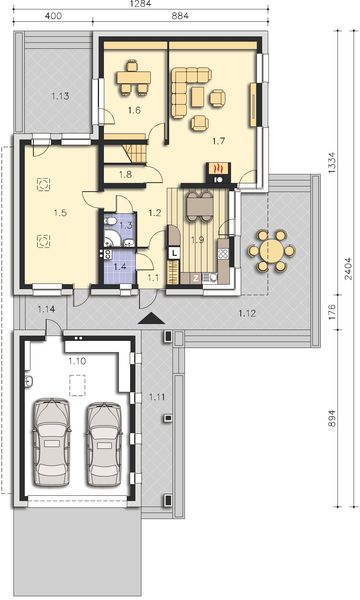 Projekt domu Quimper DCP314 - rzut parteru, dom liczy 5 pokoje, 5 łazienki i wc