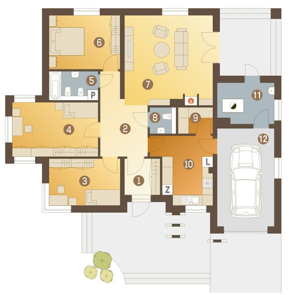 Parter projektu Perkoz z garażem 1-st. [A]