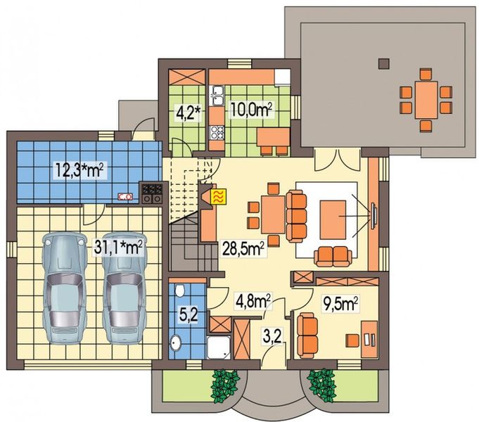 Parter projektu Aida wersja D podwójny gar. i pokój nad garażem paliwo stałe