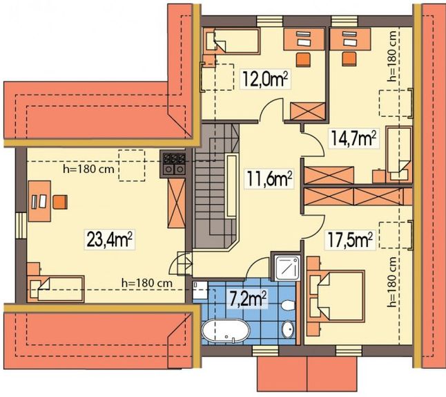 Poddasze projektu Aida wersja D podwójny gar. i pokój nad garażem paliwo stałe