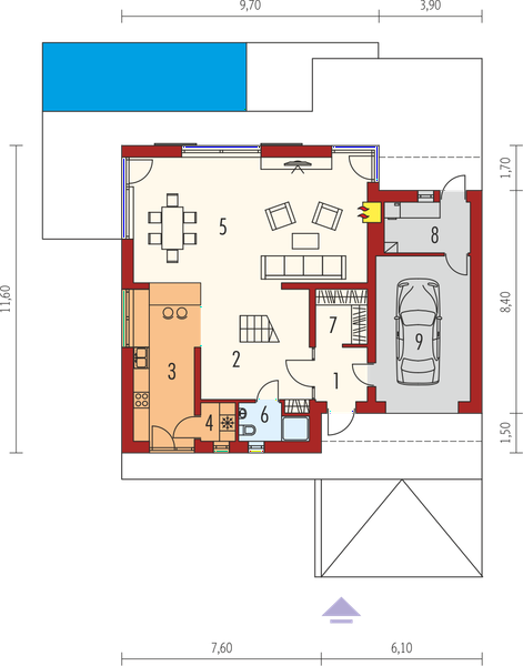 Projekt domu Markus G1 - rzut parteru, dom liczy 3 pokoje, 2 łazienki i wc