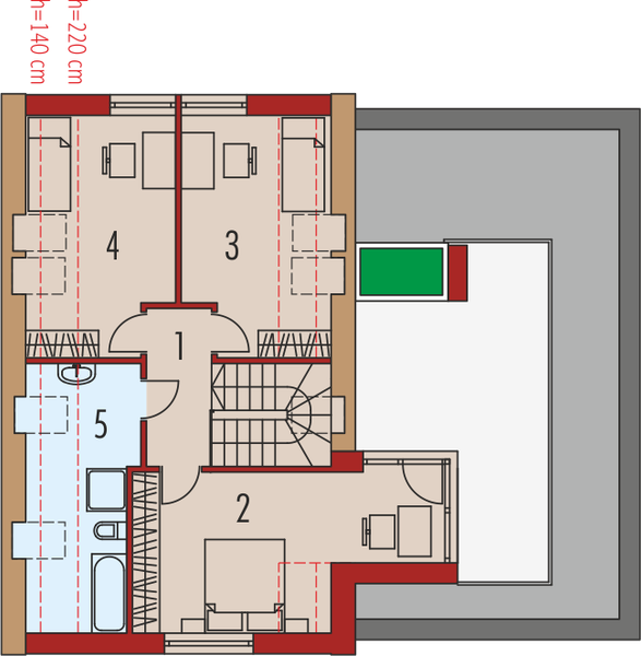 Projekt domu Markus G1 - rzut poddasza, dom liczy 3 pokoje, 2 łazienki i wc