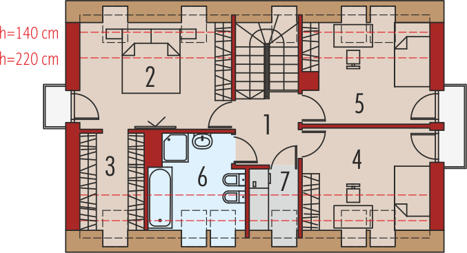 Projekt domu E11 II economic - rzut poddasza, dom liczy 3 pokoje, 2 łazienki i wc