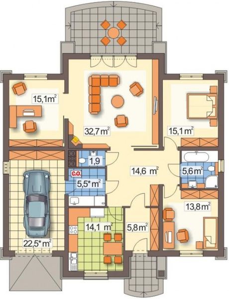 Parter projektu Mila 4 wersja A z pojedynczym garażem paliwo stałe