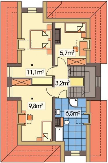 Poddasze projektu Poziomka energo+ wersja A bez garażu