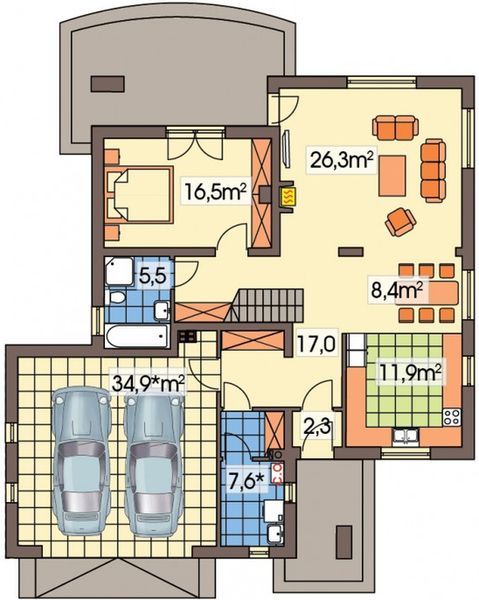 Parter projektu Róża 2B 2 garaże