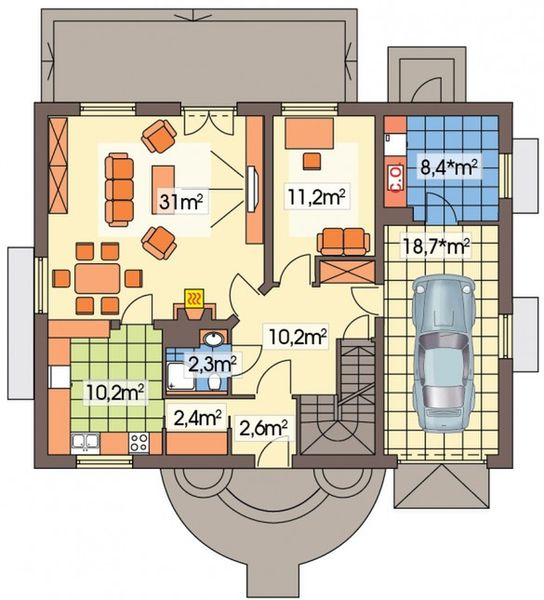 Parter projektu Tymek wersja A z poj. gar. i piwnicą paliwo stałe