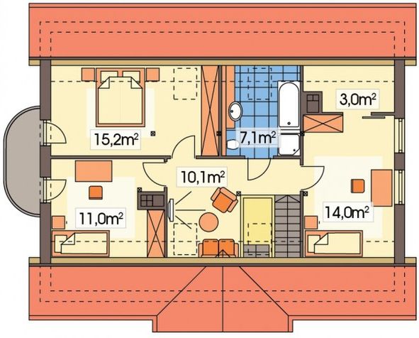 Poddasze projektu Tymek wersja A z poj. gar. i piwnicą paliwo stałe