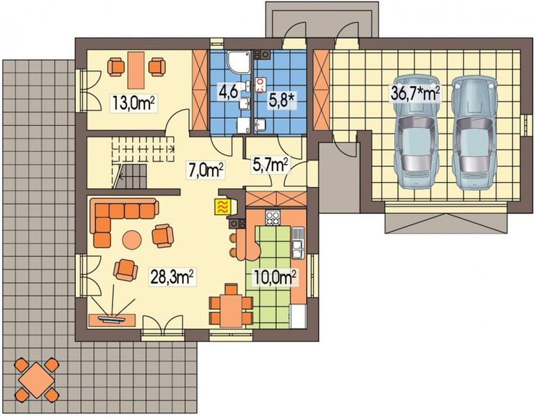 Parter projektu Sosenka 2 energo+ wersja B z podwójnym garażem