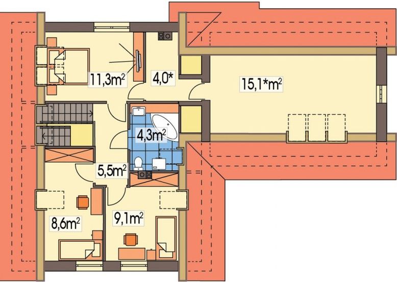 Poddasze projektu Sosenka 2 energo+ wersja B z podwójnym garażem